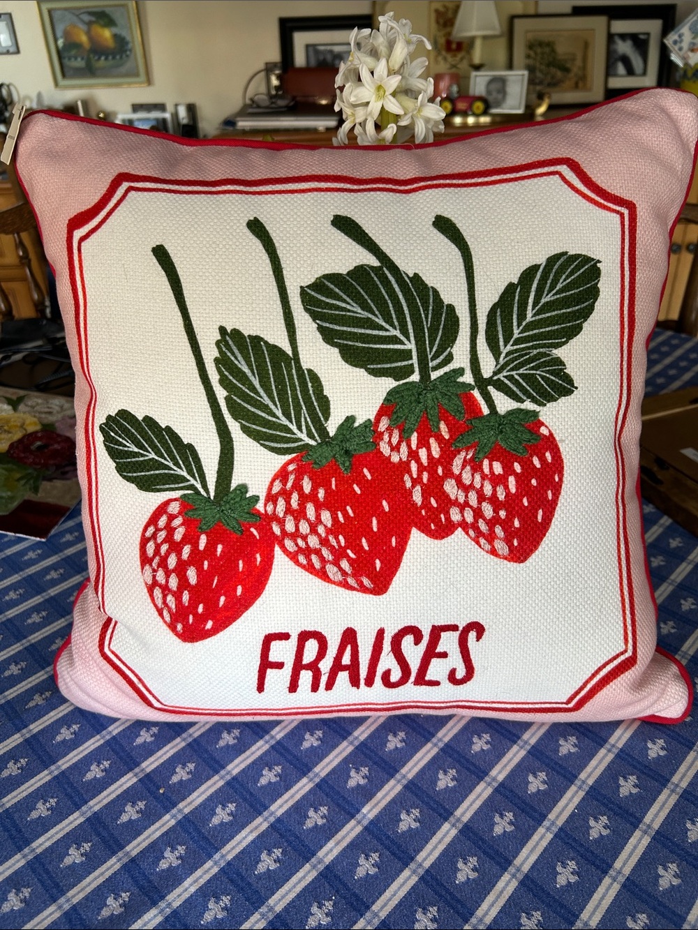 Anthropologie Strawberry Motif Accent Pillow - Red, Green, Pink